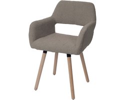Eetkamerstoel MCW-A50 II, stoel keukenstoel gestoffeerde stoel, hout stof/textiel bouclé (450g/m²) MVG ~ taupe