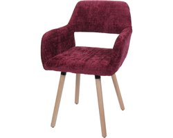 Eetkamerstoel MCW-A50 II, stoel keukenstoel gestoffeerde stoel, hout stof/textiel chenille (465g/m²) MVG ~ bordeaux