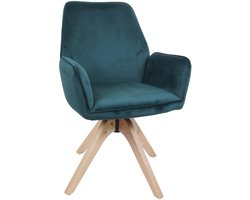 Eetkamerstoel MCW-G67, eetkamerstoel, keukenstoel, stoel met armleuningen, draaibaar, hout, fluweel 320 g/m², MVG ~ groen
