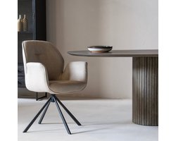 Eetkamerstoel met Armleuning Beige - Textiel - 61x58,5x91cm - Eetkamerstoel Marouan - Giga Living