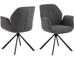 Eetkamerstoel met Armleuning Bouclé Grijs - 61x58,5x91cm - Eetkamerstoel Marouan - Giga Living