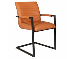 Eetkamerstoel met armleuning cognac Noor eco-leer industrieel design eetstoel zetel
