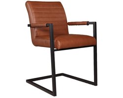 Eetkamerstoel met armleuning cognac Noor kunstleder industrieel design eetstoel zetel
