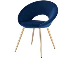 Eetkamerstoel - Met armleuning - Vergaderstoel - Gouden Metalen poten - Set van 1 - Blauw