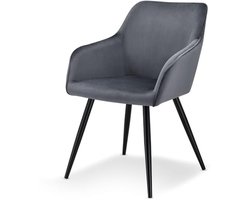 Eetkamerstoel met armleuningen en fluwelen bekleding - Donkergrijs, tot 110 kg belastbaar