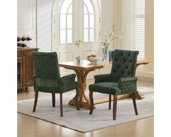 Eetkamerstoel Met Armleuningen – Gestoffeerde Kuifstoel In Olijfgroen – Klassieke Gevoerde Stoel Voor Eetkamer, Woonkamer En Leeshoek – Houten Poten