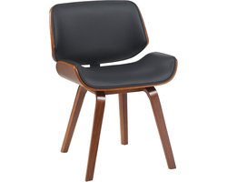 Eetkamerstoel met Houten Poten en Rugleuning - Klassiek Design in Walnoot/Zwart - Comfortabele Stoel voor Woonkamer en Keuken
