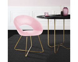Eetkamerstoel met ronde open rugleuning roze fluweel met goudkleurige metalen poten ML design