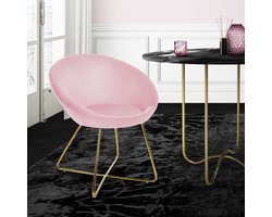 Eetkamerstoel met ronde rugleuning roze fluweel met goudkleurige metalen poten ML design