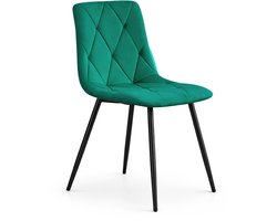 Eetkamerstoel MILO / Gestoffeerde Stoelen / Fluwelen Stoelen en Metalen Poten / Flesgroen met zwarte benen