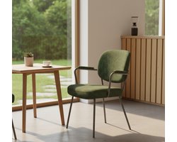 Eetkamerstoel Modern Design Forest Royal Boucle met Armleuningen – Comfortabele Zithoogte 49 cm – Scandinavisch & Luxe Stijl – Metalen Onderstel – Medahomestore