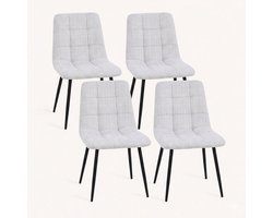 Eetkamerstoel Myleine- set van 4 stuks -Lichtgrijs Stof linnenmix- zetelsenbedden Tafel en Stoel