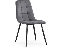 Eetkamerstoel NERO / Gestoffeerde Stoelen / Fluwelen Stoelen en Metalen Poten / Antraciet met zwarte benen