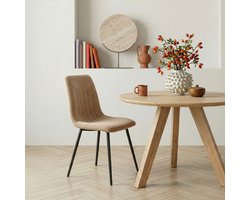 Eetkamerstoel Nessa Taupe – Comfortabele Stof & Metalen Poten
