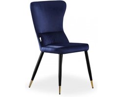 Eetkamerstoel New York - LUX Velvet - Blauw & Goud - Moderne uitstraling voor elk interieur - ShopVlot