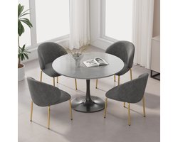 Eetkamerstoel - Ontspanningsstoel - Kaptafelstoel - Gouden tafelpoten - Suède - Grijs - Afmetingen: B 47,5 × D 56 × H 74 cm (4 stoelen)