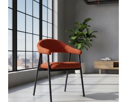 Eetkamerstoel Roestbruin Design met Armleuningen en Zwart Metalen Onderstel – Comfortabele Breathe Stof Rust – Luxe Moderne Keukenstoel 54x54x80 cm – Medahomestore