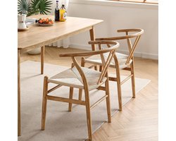 Eetkamerstoel Scandinavisch Design – Wishbone Stijl Stoel van Massief Beukenhout & Papieren Koord – Ergonomisch, Duurzaam & Voorgemonteerd – Naturel Gelakt – Meuble Paris ArtisanCraft