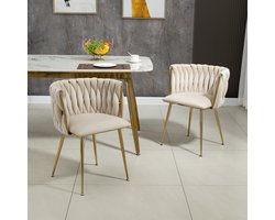 Eetkamerstoel Set- 2 stuks - Luxe Fluweel - Handgeweven Ontwerp - Zachte Kussens - Gouden Metaal - Elegant