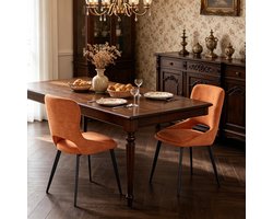 Eetkamerstoel Set Van 2 - Chenille Bekleding - Met Open Rugleuning - Voor Eetkamer En Woonkamer - Metaal - 43x40x86 Cm - Oranje
