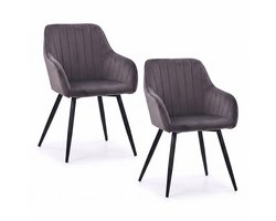 Eetkamerstoel - set van 2 - fluweel - antraciet