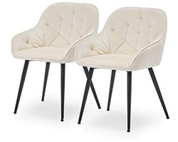 Eetkamerstoel Set van 2 Fluweel met Armleuningen en Metalen Poten