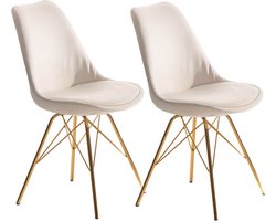 eetkamerstoel set van 2 fluwelen beige keukenstoel met gouden poten, schelpstoel Scandinavisch design, gestoffeerde stoel met stoffen bekleding, gestoffeerde stoel