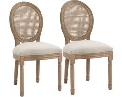 Eetkamerstoel - Set Van 2 - Gestoffeerde Stoelen - Weens Riet - Massief Hout - 49 x 56 x 96 cm - Crèmewit En Naturel