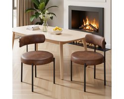 Eetkamerstoel Set van 2 PU Lederen Stoelen Gestoffeerd met Metalen Poten Moderne Keukenstoel Comfortabele Design Zitstoel voor Eetkamer Woonkamer Keuken Slaapkamer Horeca