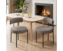 Eetkamerstoel Set van 2 Teddy Stof Gestoffeerde Stoel met Metalen Poten Moderne Keukenstoel Design Stoel Zachte Bouclé Stoel Comfortabele Zitstoel voor Eetkamer Woonkamer Keuken Slaapkamer Horeca Scandinavische Stijl