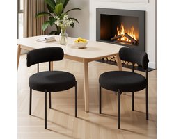 Eetkamerstoel Set van 2 Teddy Stof Gestoffeerde Stoel met Metalen Poten Moderne Keukenstoel Design Stoel Zachte Bouclé Stoel Comfortabele Zitstoel voor Eetkamer Woonkamer Keuken Slaapkamer Horeca Scandinavische Stijl