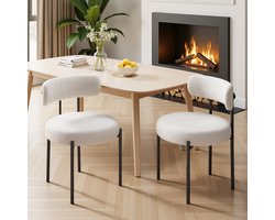 Eetkamerstoel Set van 2 Teddy Stof Gestoffeerde Stoel met Metalen Poten Moderne Keukenstoel Design Stoel Zachte Bouclé Stoel Comfortabele Zitstoel voor Eetkamer Woonkamer Keuken Slaapkamer Horeca Scandinavische Stijl