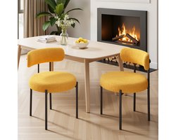 Eetkamerstoel Set van 2 Teddy Stof Gestoffeerde Stoel met Metalen Poten Moderne Keukenstoel Design Stoel Zachte Bouclé Stoel Comfortabele Zitstoel voor Eetkamer Woonkamer Keuken Slaapkamer Horeca Scandinavische Stijl