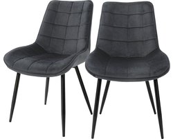 Eetkamerstoel set van 2 vierkant antraciet fluwelen bekleding met metalen poten incl. montagemateriaal ML-Design