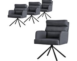 Eetkamerstoel set van 4 antraciet draaibaar met afneembaar rugkussen gestoffeerd tot 120 kilogram