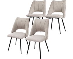 Eetkamerstoel set van 4 Beige gestoffeerd incl. montagemateriaal Gestoffeerde stoel Keukenstoel ML design