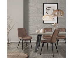 Eetkamerstoel set van 4 bruin met kunstlederen bekleding en stalen poten Keukenstoel met rugleuning ML design