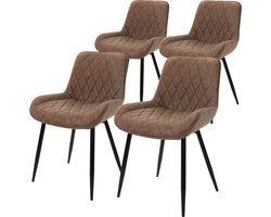 Eetkamerstoel set van 4 diamond quilting bruin kunstleren bekleding met metalen poten & hoge rugleuning incl. montagemateriaal ML-Design