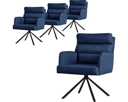 Eetkamerstoel set van 4 donkerblauwe draaistoelen met afneembaar rugkussen gestoffeerd tot 120 kilogram