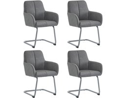 Eetkamerstoel - set van 4 - Fauteuil - Modern - Minimalistische loungestoel - Woonkamer slaapkamerstoel - Gebogen stalen poten - Grijs