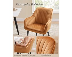 Eetkamerstoel Set van 4 – Ganeey Luxe Fluwelen Stoelen met Armleuningen – Comfortabele Gestoffeerde Stoelen met Metalen Poten – Ergonomische Design Stoelen, Keukenstoelen & Loungestoelen – Karamelbruin & Inktzwart – Tot 120 kg Draagkracht – Modern &