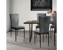 Eetkamerstoel set van 4 grijs met fluwelen bekleding en metalen poten Keukenstoel ML design