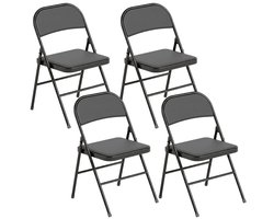 Eetkamerstoel - Set Van 4 - Klapstoelen - Draagbare Bureaustoelen - Metalen Poten - Voor Kantoorreceptie En Wachtkamer - Kunstleer - Zwart