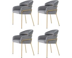Eetkamerstoel - set van 4 - lichte luxe - woonkamer - slaapkamer - loungestoel - vier metalen poten - fluweel - grijs