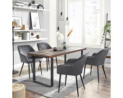 Eetkamerstoel Set van 4 – Luxe Fluwelen Stoelen met Armleuningen – Comfortabele Gestoffeerde Stoelen met Metalen Poten – Ergonomisch Ontwerp, Tot 120 kg Draagkracht – Moderne Design Stoelen voor Eetkamer, Keuken of Lounge – Ganeey Velvet Comfort Grij