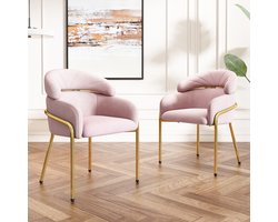 Eetkamerstoel - Set van 4 - Luxe Velvet - Diamant Rug - Goud Metalen Poten - Fluweel - Grijs