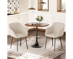 Eetkamerstoel Set van 4 met Armleuningen 57,5x63x82 cm Beige – Gestoffeerde Keukenstoel, Luxe Beklede Stoelen met Metalen Poten, Ergonomische Eettafel Stoelen voor Eetkamer Woonkamer Slaapkamer – Vermissen