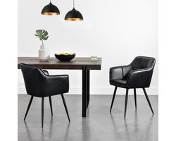 Eetkamerstoel Set van 4 met Armleuningen – 81 x 57 x 53 cm – Kunstleer Zwart – Ergonomische Beklede Dining Chairs met Metalen Poten tot 180 kg – Modern Design Keukenstoel & Woonkamer Stoel – Mobili Bella