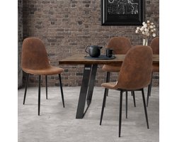 Eetkamerstoel set van 4 met rugleuning Bruine keukenstoel met kunstlederen bekleding ML-Design