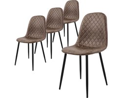 Eetkamerstoel set van 4 met rugleuning Bruine keukenstoel met kunstlederen bekleding ML-Design